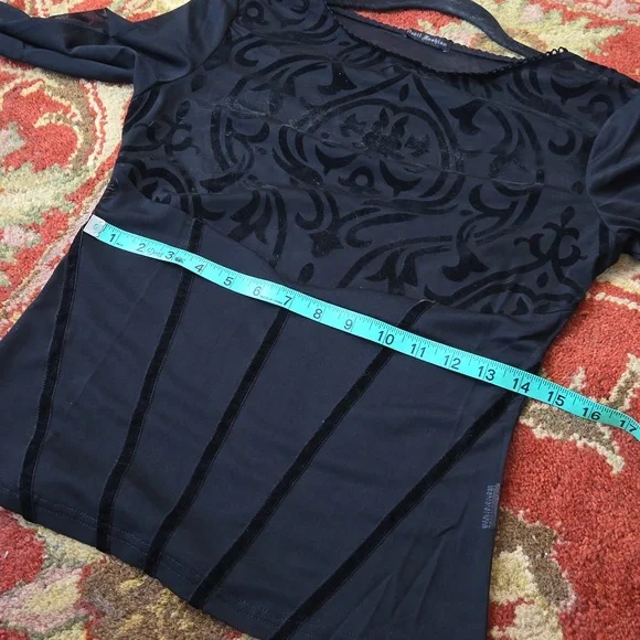Devil Fashion Gothic Damask black sheer & velvet long sleeve top - Picture 9 of 12